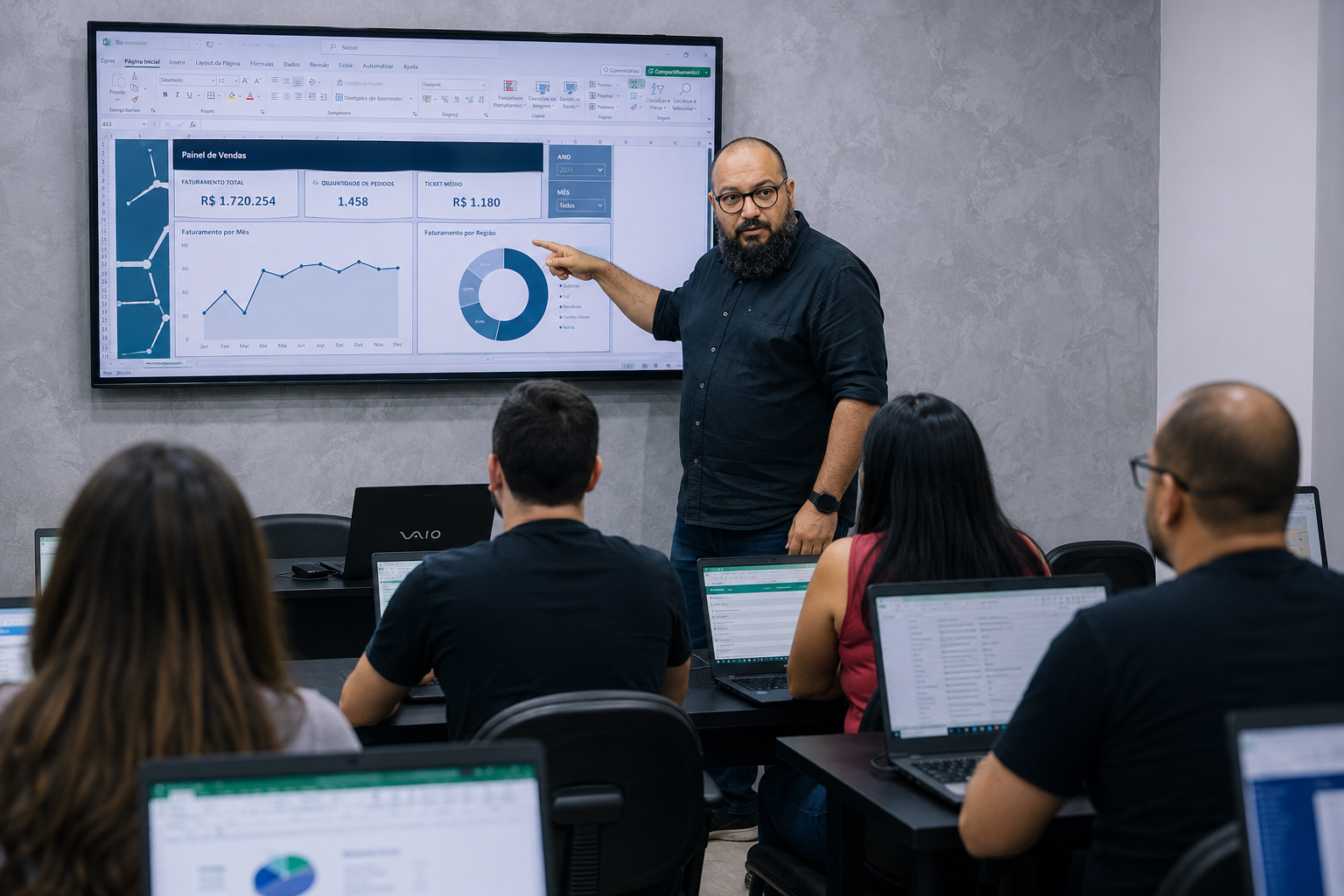 Equipe CLAMTECH ministrando treinamento corporativo em dados